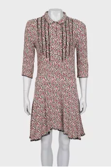 Dress with print decorated with lace