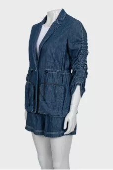 Denim suit with patch pockets