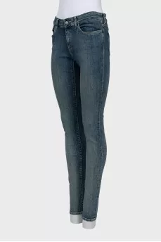 Light blue mid rise skinny jeans