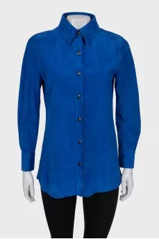 Blue leather shirt