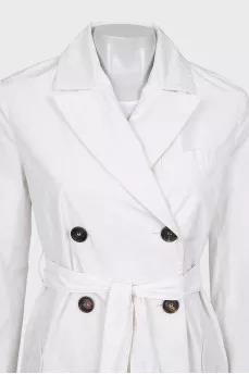 Cropped white double-breasted trench coat