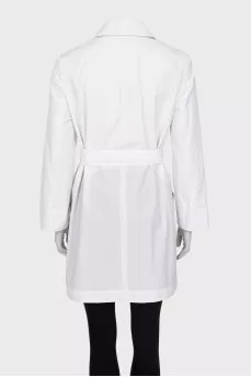 Cropped white double-breasted trench coat