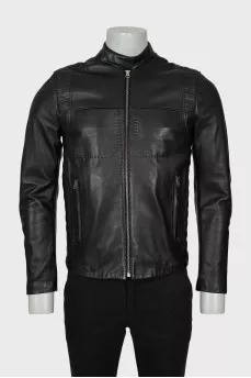 Men's leather jacket with quilted elements