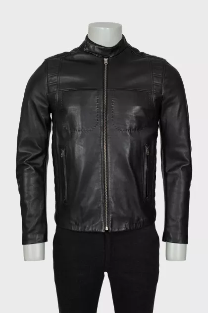 Men's leather jacket with quilted elements