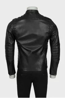 Men's leather jacket with quilted elements
