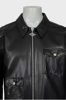Men's leather jacket with quilted elements
