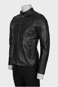 Men's leather jacket with quilted elements