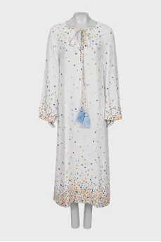 White dress with multicolored polka dots