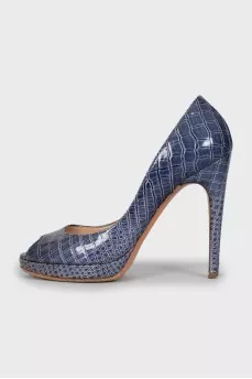 Blue leather open toe shoes