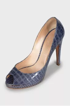 Blue leather open toe shoes