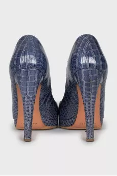 Blue leather open toe shoes