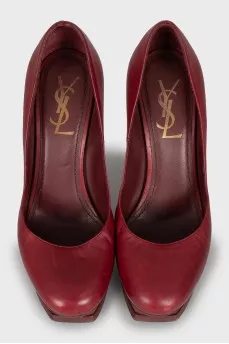 Leather platform heeled shoes