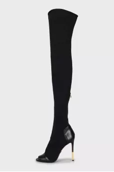 Open-toe textile over-the-knee boots