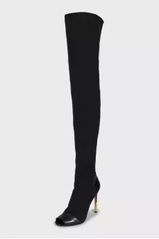 Open-toe textile over-the-knee boots