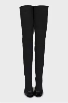 Open-toe textile over-the-knee boots