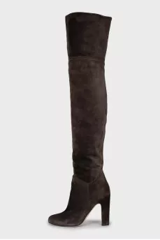 Brown suede over the knee boots with heels