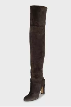 Brown suede over the knee boots with heels
