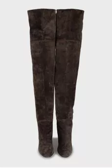 Brown suede over the knee boots with heels