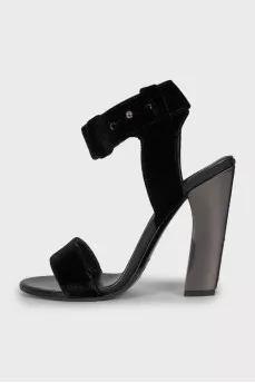Textile sandals with metal heels