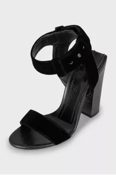 Textile sandals with metal heels