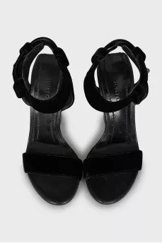 Textile sandals with metal heels