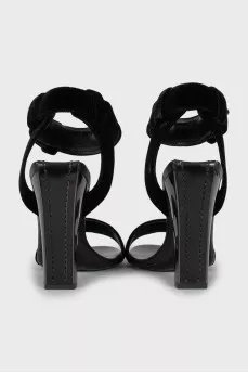 Textile sandals with metal heels