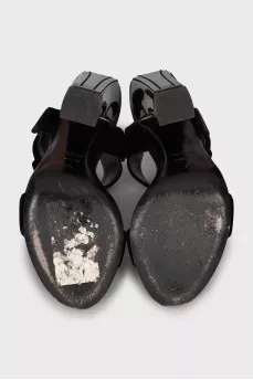Textile sandals with metal heels