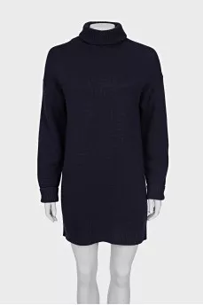 Wool dress with high collar