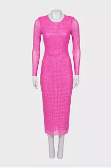 Long sleeve dress decorated with rhinestones