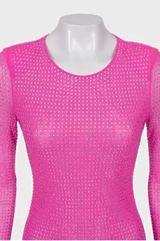 Long sleeve dress decorated with rhinestones