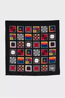 Black silk scarf with signature print