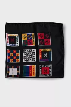 Black silk scarf with signature print