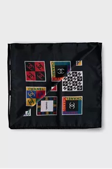 Black silk scarf with signature print