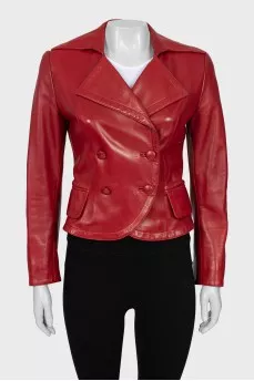Leather double-breasted jacket