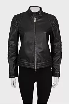 Leather jacket with collar