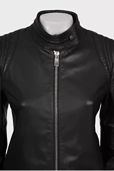 Leather jacket with collar