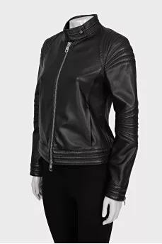 Leather jacket with collar