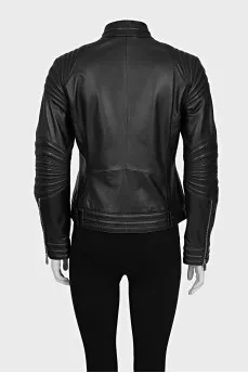 Leather jacket with collar