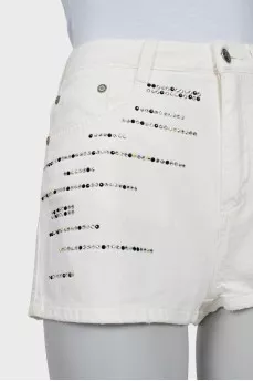 White denim shorts with rhinestones