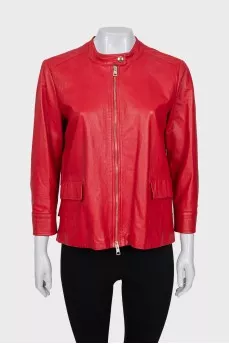 Leather jacket with frills
