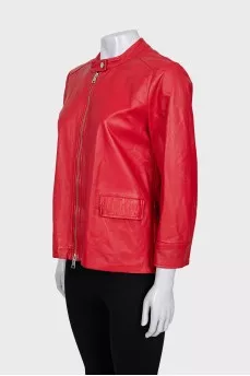Leather jacket with frills