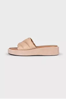 Suede and leather flip flops