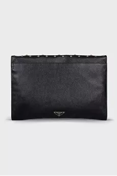 Black leather clutch with crystals