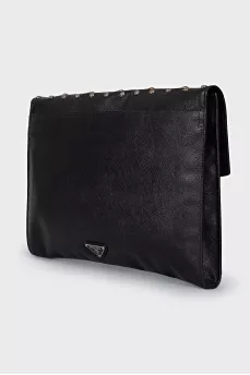 Black leather clutch with crystals