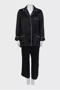 Silk trouser suit with contrast trim
