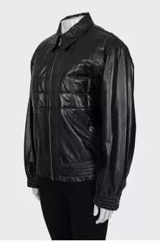 Quilted leather jacket with tag