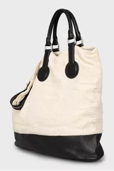 Vintage shopper made of textile and leather