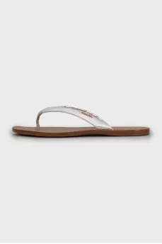 Silver leather flip flops