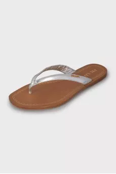 Silver leather flip flops