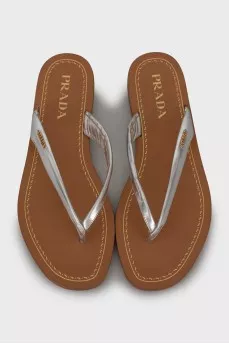 Silver leather flip flops